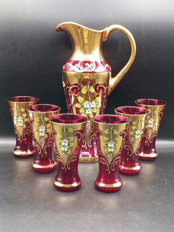 Bohemia - Drankservies (7) - Kristal, Emaille - Set: kan,