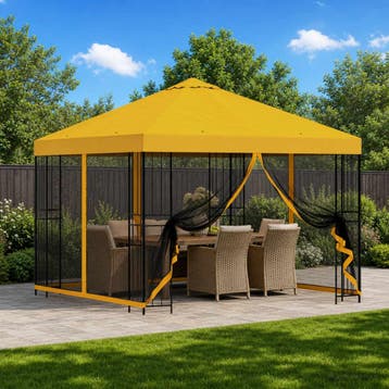 vidaXL Tuin Gazebo met Zijwanden 3 x 3 m Geel Polyester en, Verzenden, Nieuw