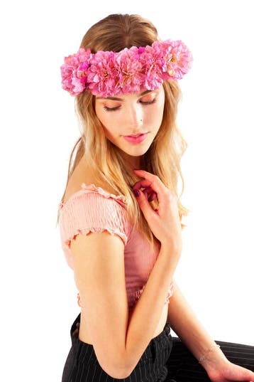 KIMU® Grote Ibiza Lichtroze Bloemenkrans Haar Roze Bloemen H, Kleding | Dames, Carnavalskleding en Feestkleding, Ophalen of Verzenden
