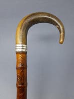 Wandelstok - Bamboe, Zilver, Hoorn - Edwardiaanse periode
