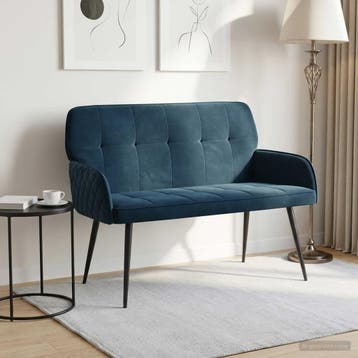 vidaXL 2-zitsbank met metalen poten 2-zits Blauw fluweel, Verzenden, Minder dan 150 cm, Stof, Nieuw