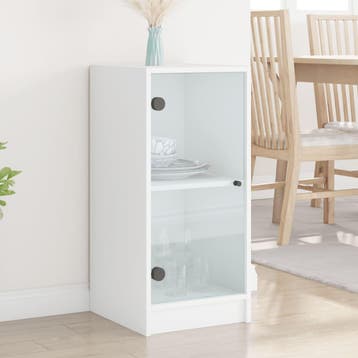 vidaXL Bijzetkast met glazen deuren 35x37x75,5 cm wit, Minder dan 50 cm, Verzenden, Nieuw, Minder dan 100 cm