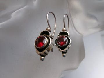 Zilver, Granaat - Oorbellen - Art Deco-stijl