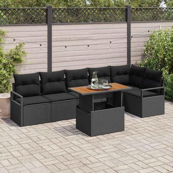 vidaXL Tuin Sofa Set met opslag 7 pcs Zwart Poly riet, Verzenden, Nieuw, Rotan, 7 zitplaatsen