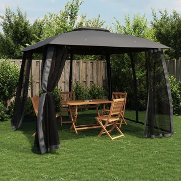 vidaXL Prieel met gaaswanden en dubbel dak 2,93x2,93 m staal, Verzenden, Nieuw