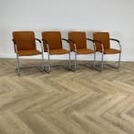 complete set van 4 stuks Lande vergaderstoelen, donker, Ophalen of Verzenden, Gebruikt, Stof