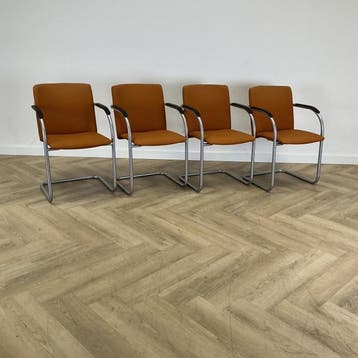 complete set van 4 stuks Lande vergaderstoelen, donker, Ophalen of Verzenden, Gebruikt, Stof