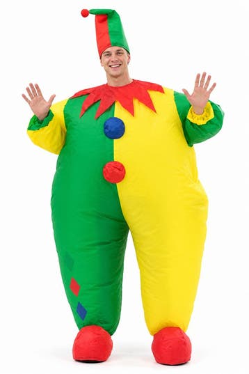 KIMU® Opblaas Kostuum Clown Groen Geel Opblaasbaar Pak Clown, Carnaval, Nieuw, Overige maten, Ophalen of Verzenden