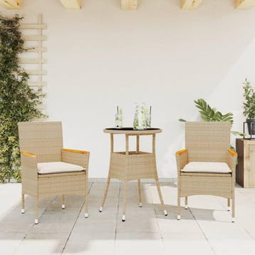 vidaXL 3-delige Tuinset met kussens poly rattan en glas, Verzenden, Nieuw, 2 zitplaatsen, Tuinset