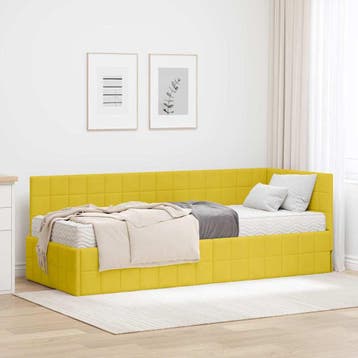 vidaXL Hoekbedframe met Matras met hoofdeinde 2 st Geel, Verzenden, Nieuw, Stof