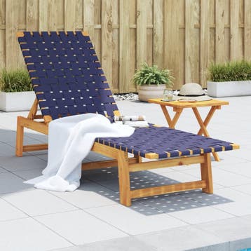 vidaXL Ligbed met tafel massief acaciahout en stof, Verzenden, Nieuw