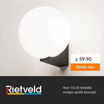 Rietveld-Wandlampen-Zwart-Glas, Metaal, Verzenden, Nieuw