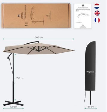 2dekans | LifeGoods Zweefparasol - tot 8 Personen - Ø300cm -, Ophalen of Verzenden, Zo goed als nieuw
