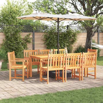 vidaXL Tuin eettafelset 9 st Bruin Massief Acaciahout, Verzenden, Nieuw, Meer dan 8 zitplaatsen
