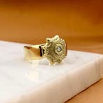 Gouden heren pinkring met groene moissanite, Gebruikt, Overige kleuren, Heer, Ophalen of Verzenden