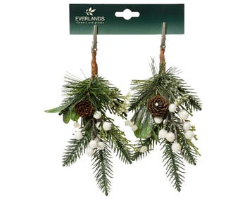 Kersthanger Dennengroen met Clip Groen Wit 22 cm Per Stuk, Ophalen of Verzenden, Nieuw
