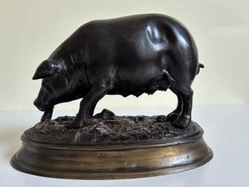 Édouard-Paul Delabrière (1829–1912) - Beeld, Wroetend varken