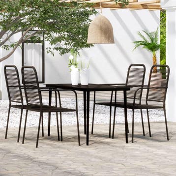 vidaXL 5-delige Tuinset zwart, 4 zitplaatsen, Verzenden, Nieuw, Rvs