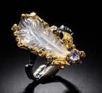 925 zilver, zwart gerhodineerd - gesneden amethist - iolit -