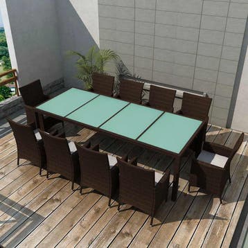 vidaXL 11-delige Tuinset met kussens poly rattan bruin, Meer dan 8 zitplaatsen, Nieuw, Tuinset, Verzenden