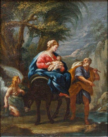 Scuola lombarda (XVII) - Fuga in Egitto, Antiek en Kunst, Kunst | Schilderijen | Klassiek