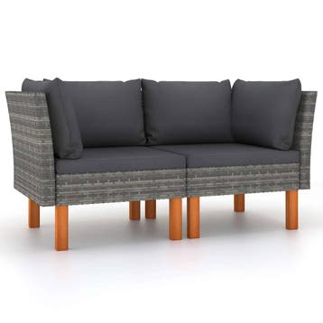 vidaXL Hoekbanken 2 st poly rattan en massief eucalyptushout, Verzenden, Nieuw