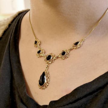 Antiek gouden collier met granaat stenen (Ketting), Gebruikt, Ophalen of Verzenden, Met edelsteen, Goud