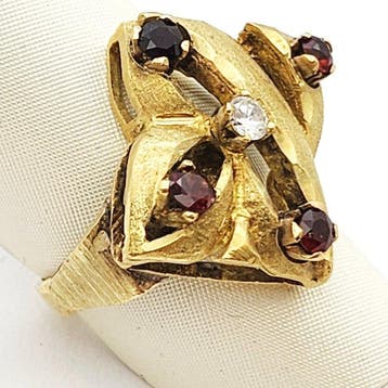 Ring - 18 karaat Geel goud - 0.09ct. tw. Diamant, Nieuw