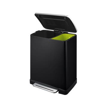 EKO Pedaalemmer E-Cube recycling 10+9 ltr - zwart/Mat RVS, Verzenden, Nieuw