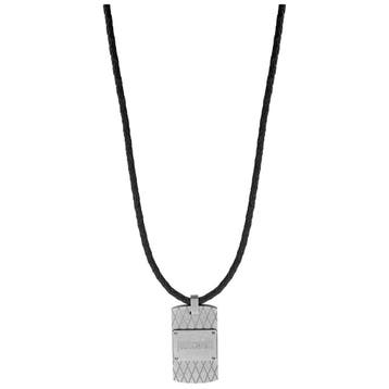 Just Cavalli heren ketting zwarte leer en roestvrij staal, Nieuw