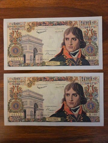 Frankrijk. - 2 x 100 Nouveaux Francs - 1962 - Consecutive -