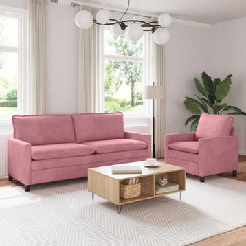 vidaXL Bankstel 2 pcs Roze Fluweel, Huis en Inrichting, Banken | Bankstellen, Verzenden, Nieuw, Stof, Minder dan 150 cm