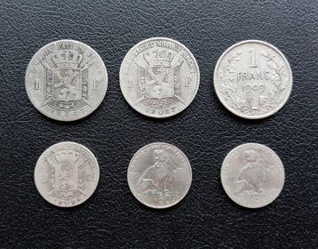 België. Leopold II. Lot van 6 zilveren munten - 1 fr. & 50