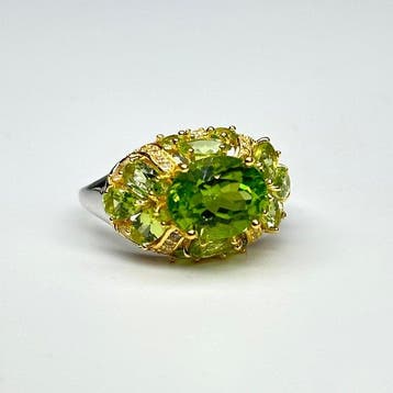 Zonder minimumprijs - Ring 925 Zilver met Natuurlijk Olivijn, Nieuw