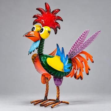 Whimsical Multicolour Rooster Sculpture – Hand-Painted