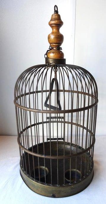 Antiek Vogelkooi - Messing, Hout - Antieke Vogelkooi