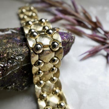 Vintage gouden brede schakelarmband, Ophalen of Verzenden, Gebruikt, Goud, Goud