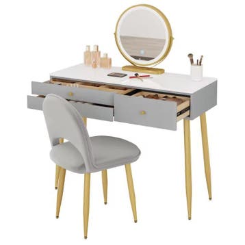 Moderne make-uptafel met LED spiegel, lades en kruk, Verzenden, Nieuw