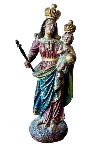 Beeld, 18-19e eeuws houten Mariabeeld Maria Regina Coeli met