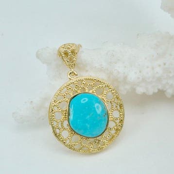 Turquoise - Zilver, Verguld, Zonder voorbehoud - Ketting met