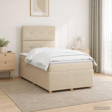 vidaXL LED Boxspring Bed met Matras Crèmekleurig 120 x 190, Verzenden, Nieuw, Twijfelaar, Crème