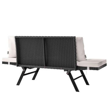 Polyrotan Tuinbank Zwart/Crème 176x56x81cm (Tafels-Stoelen), Tuin en Terras, Verzenden, Nieuw