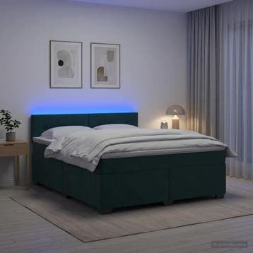 vidaXL Boxspring Bed met Matras en LED Donkergroen 160 x 200, Verzenden, Stof, Groen, Nieuw