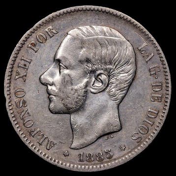 Spanje. Alfonso XII. 5 Pesetas 1885 (*87) - Madrid MPM