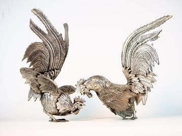 metaal - Japanse bronzen paar hanen en kippen na – Symbool