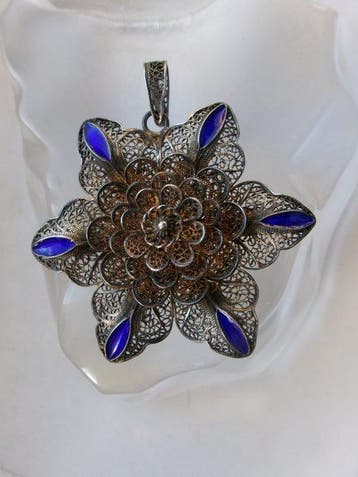 Zilver, Filigraan & Emaille - Hanger - Nieuwe Kunst