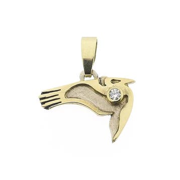 Bicolor gouden hanger met diamant; Toekan (Hanger of bedel), Ophalen of Verzenden, Gebruikt, Goud, Overige merken
