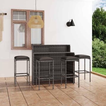 vidaXL 5-delige Tuinbarset met kussens grijs, Verzenden, Nieuw, 4 zitplaatsen