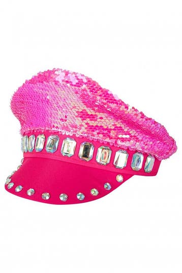 KIMU® Luxe Pet Roze Kapiteinspet Diamanten Pailletten Sequin, Ophalen of Verzenden, Nieuw