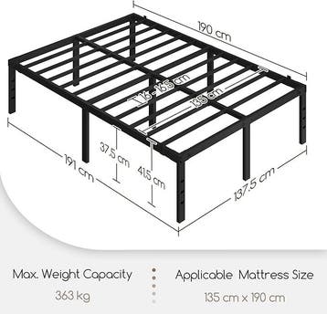 2dekans | Yaheetech Metalen Bedframe 135 x 190 cm – Zwart –, Huis en Inrichting, Slaapkamer | Bedden, Ophalen of Verzenden, Zo goed als nieuw